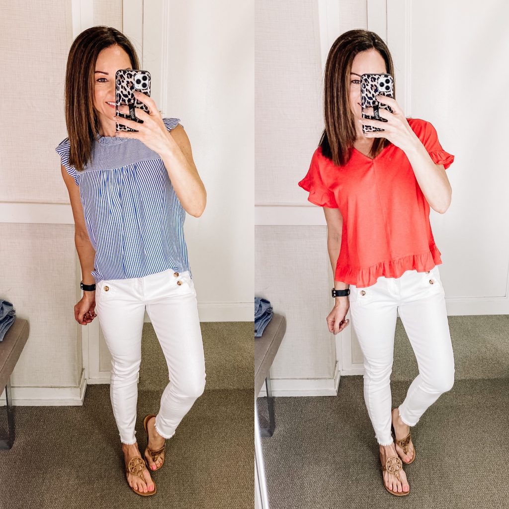 white denim sailor denim raw hem and cute spring tops