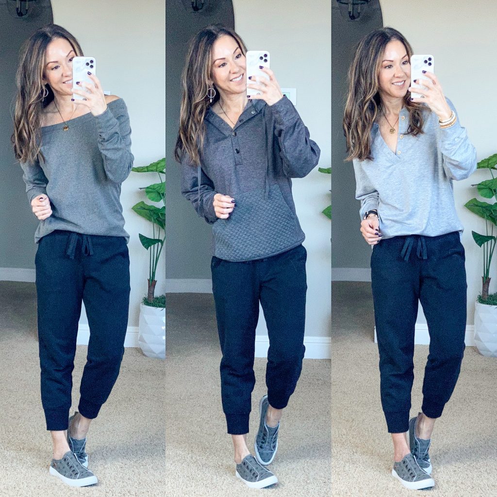 Casual comfy grey style for moms on the go