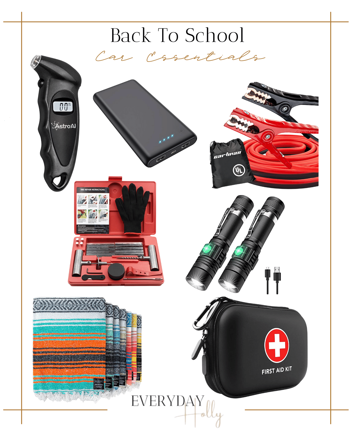 Back to School Car Essentials

#backtoschool #backtoschoolessentials #backtoschoolshopping #car #caressentials #blanket #jumpercables #firstaidkit #flashlight #portablecharger