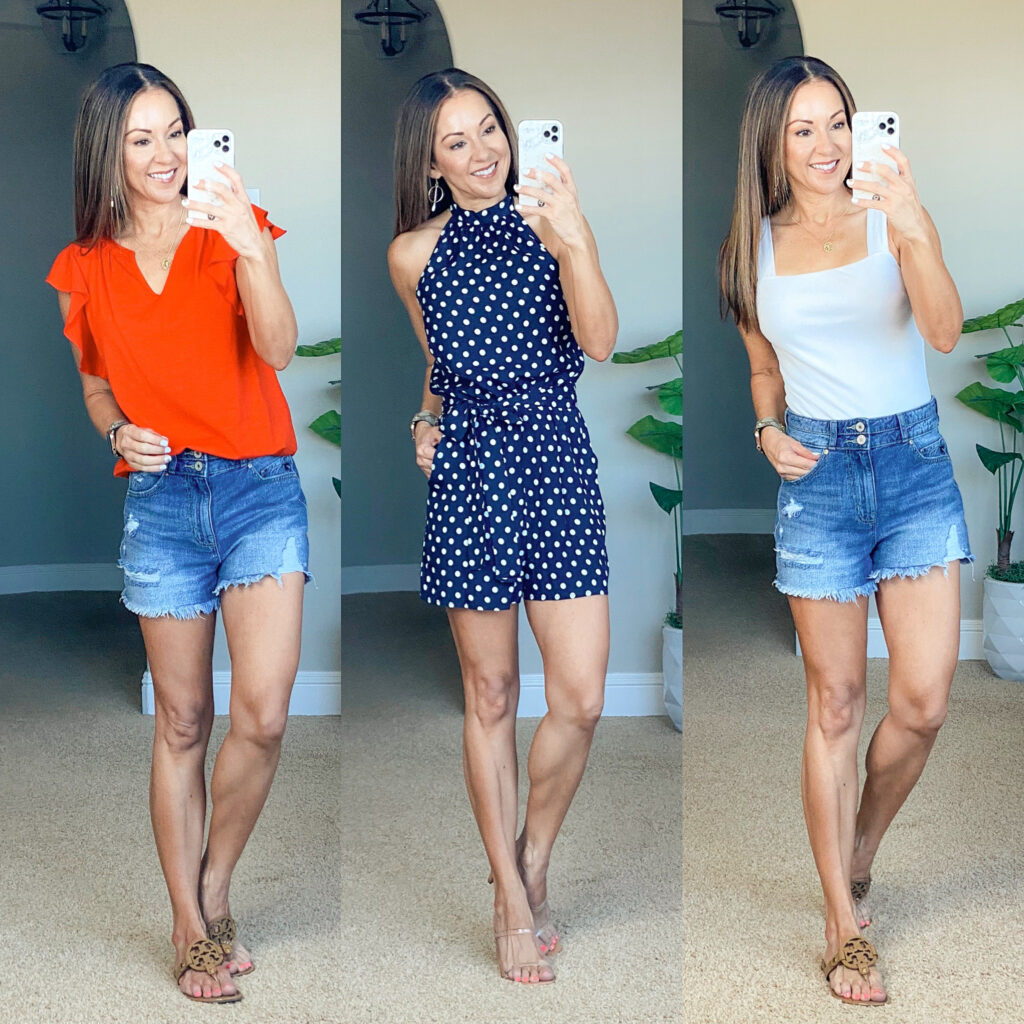 Summer outfit ideas from Amazon / Denim shorts, body suit, romper