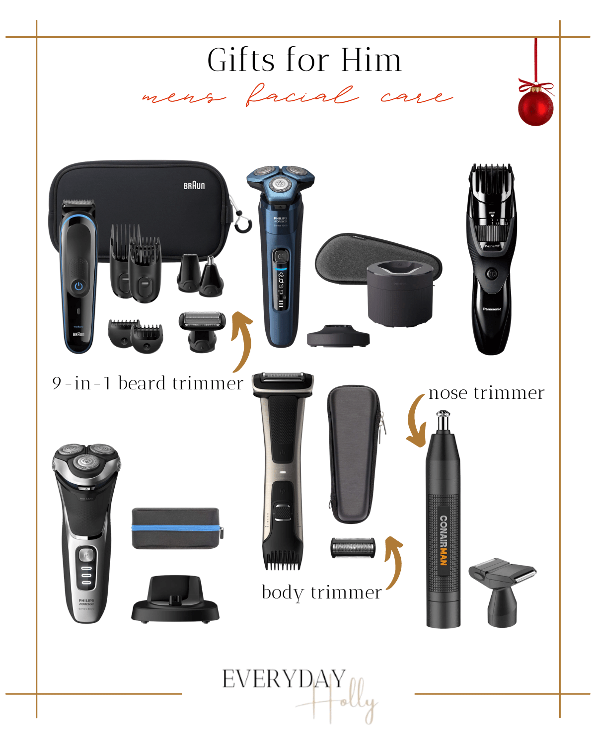 mens beard gifting ideas, 9 in 1 beard trimmer, electric razors, nose trimmer, body trimmer 