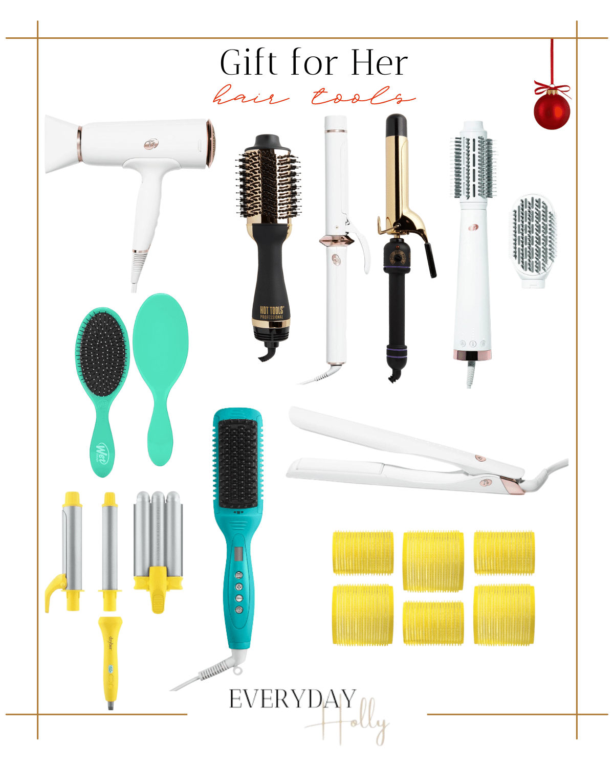 gift ideas for her, hair tools, blow dryer, hot round brush, curling irons, hot brush, wet brush, 3 in 1 hair tool kit, rollers