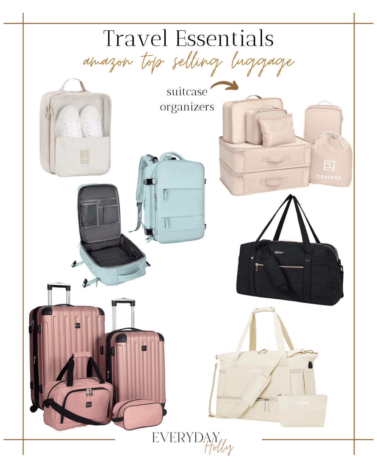 luggage, travel essentials, amazon luggage, luggage sets, duffel bags, suitcase organizers, shoe holders
