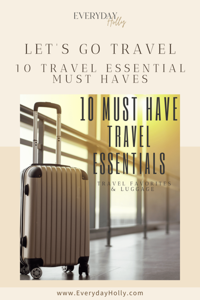 pinterest graphic, blog image, travel essentials, luggage items, amazon travel essentials, favorites 