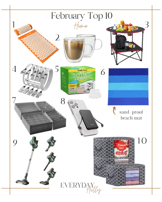 home favorites, top 10 home items, february picks, acupuncture mat, cleaning, organizing, beach items, home essentials, top sellers 