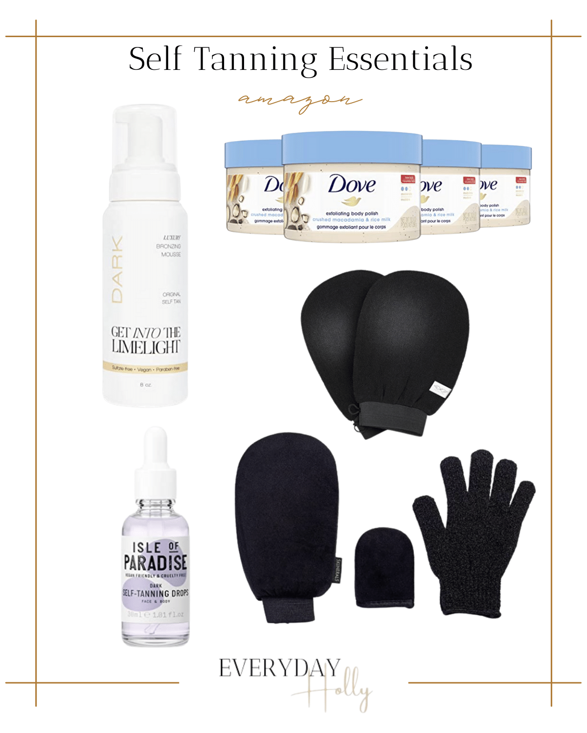 self tanning essentials, amazon tanning items, vacation essentials 