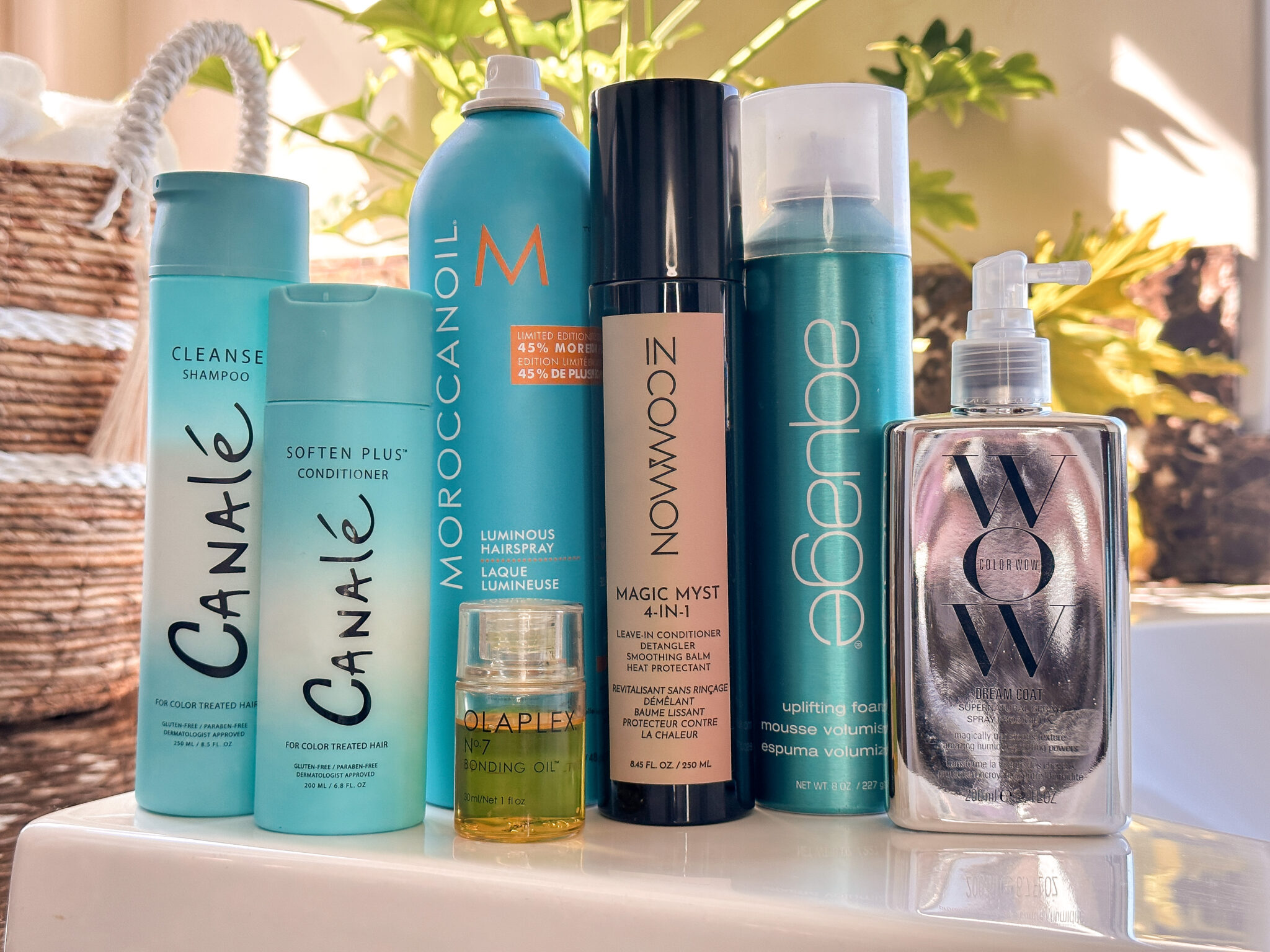 everyday hair routine, canale hair care line, shampoo, conditioner, leave in conditioner, volume spray, color wow volume, olaplex 