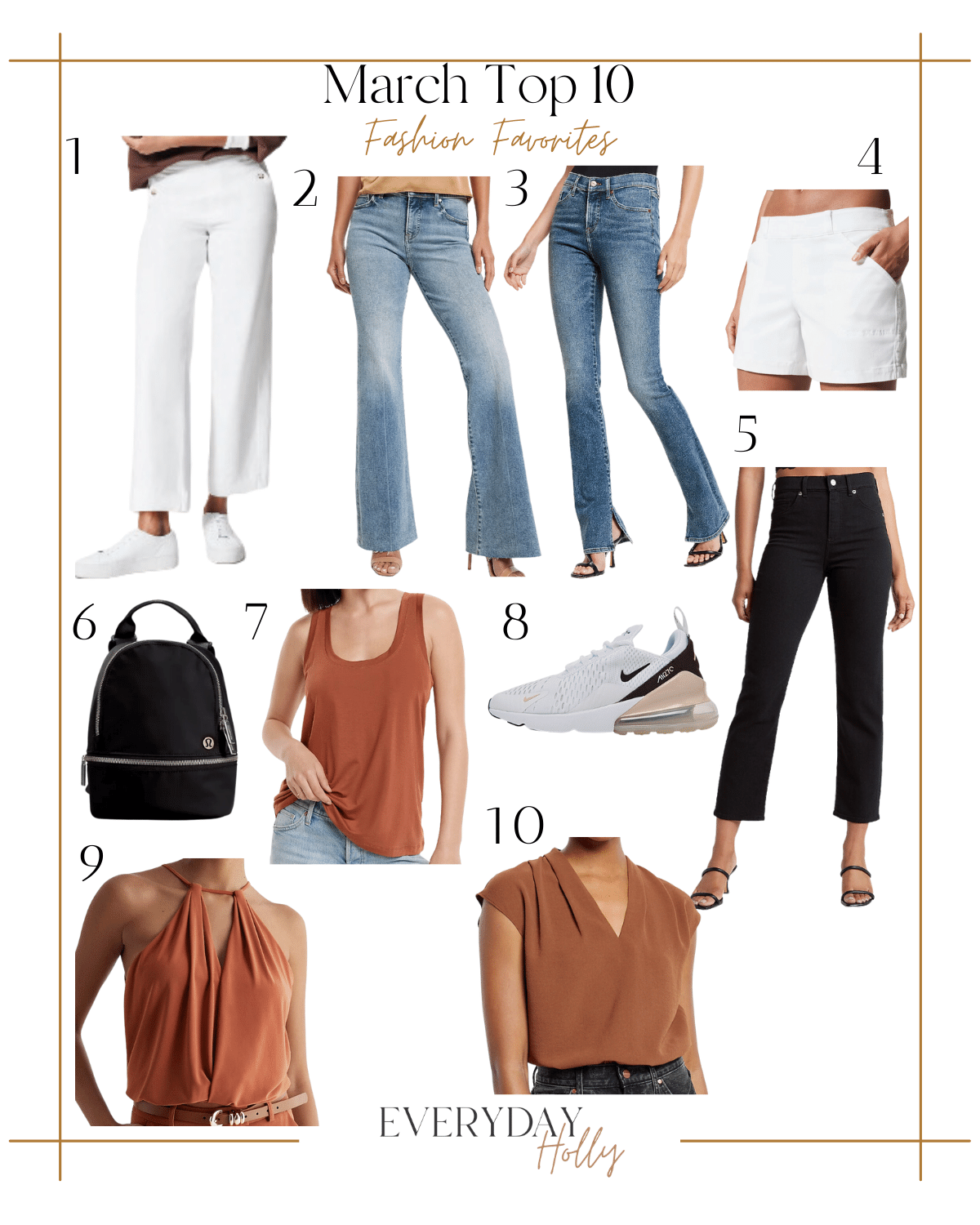 march top 10, fashion favorites, express jeans, spanx, march top sellers, shorts, nike sneakers, express blouses, orange tops, spring style, womens spring fashion