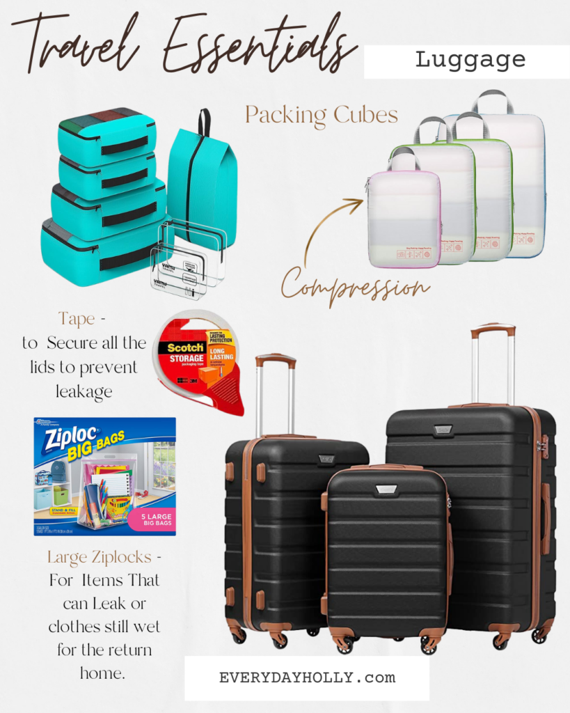 packing cubes, tape, luggage, vacation, amazon travel essentials 