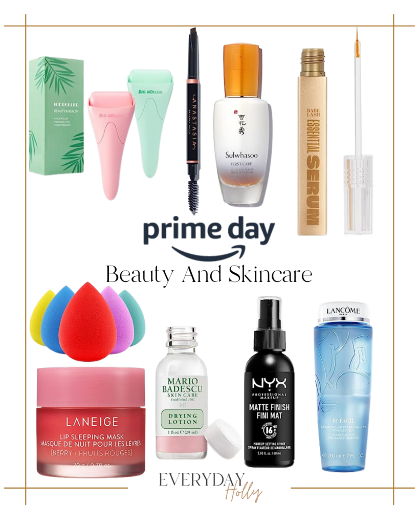 Amazon prime day beauty deals | lip | makeup | setting spray | eye makeup remover | lash Serum | facae serum | Ice roller | brow