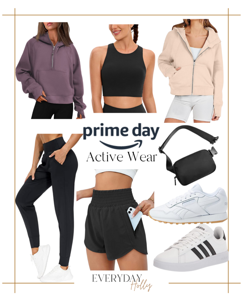 Amazon prime day womens fashion | Workout clothes | shorts | joggers | hoodie | zip up hoodie | belt bag | reeboks | sneakers