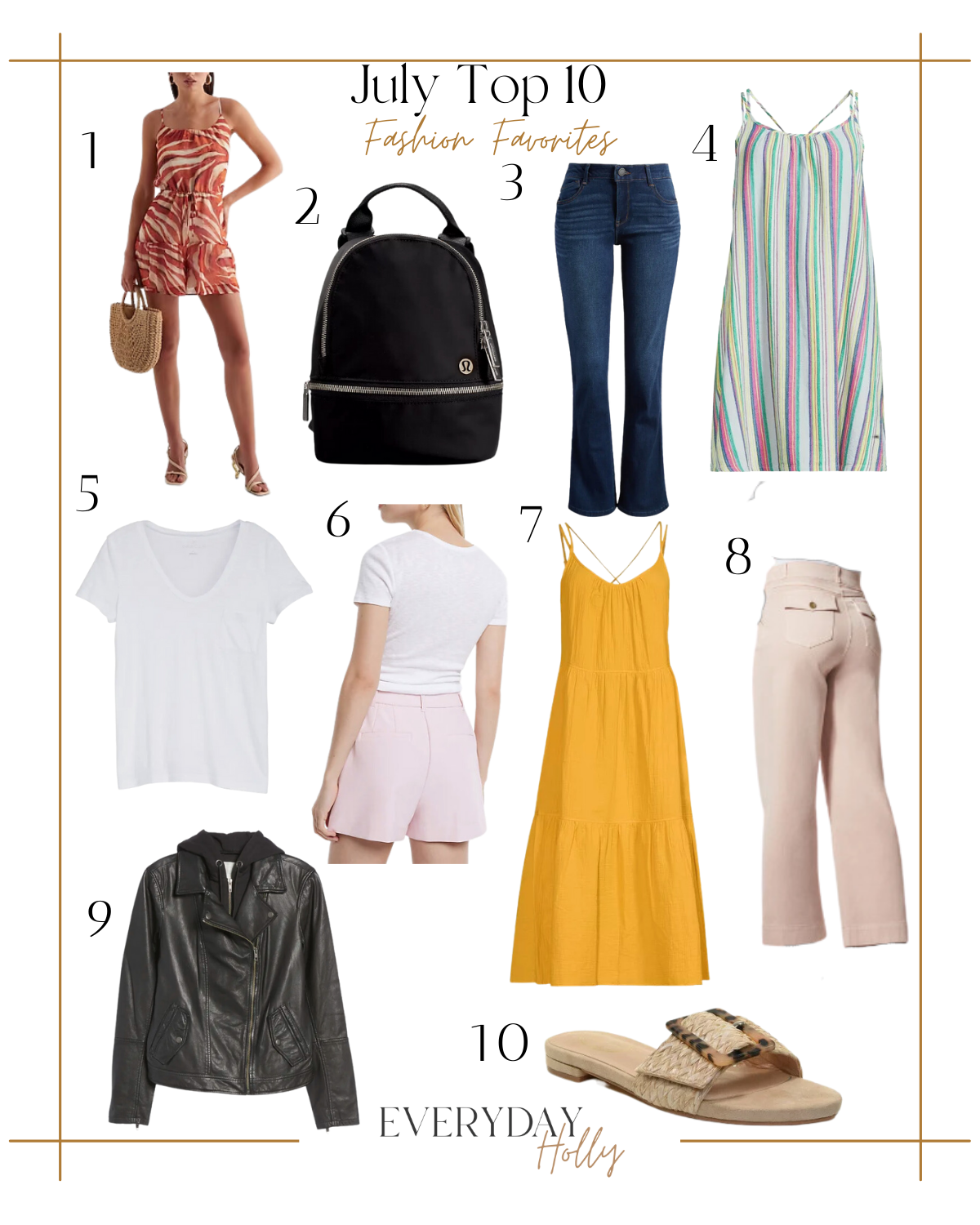 July Top 10 Fashion Favorites | #romper #sandals #jeans #shorts #linen #Nordstrom #Walmart #Express #Spanx #Lululemon