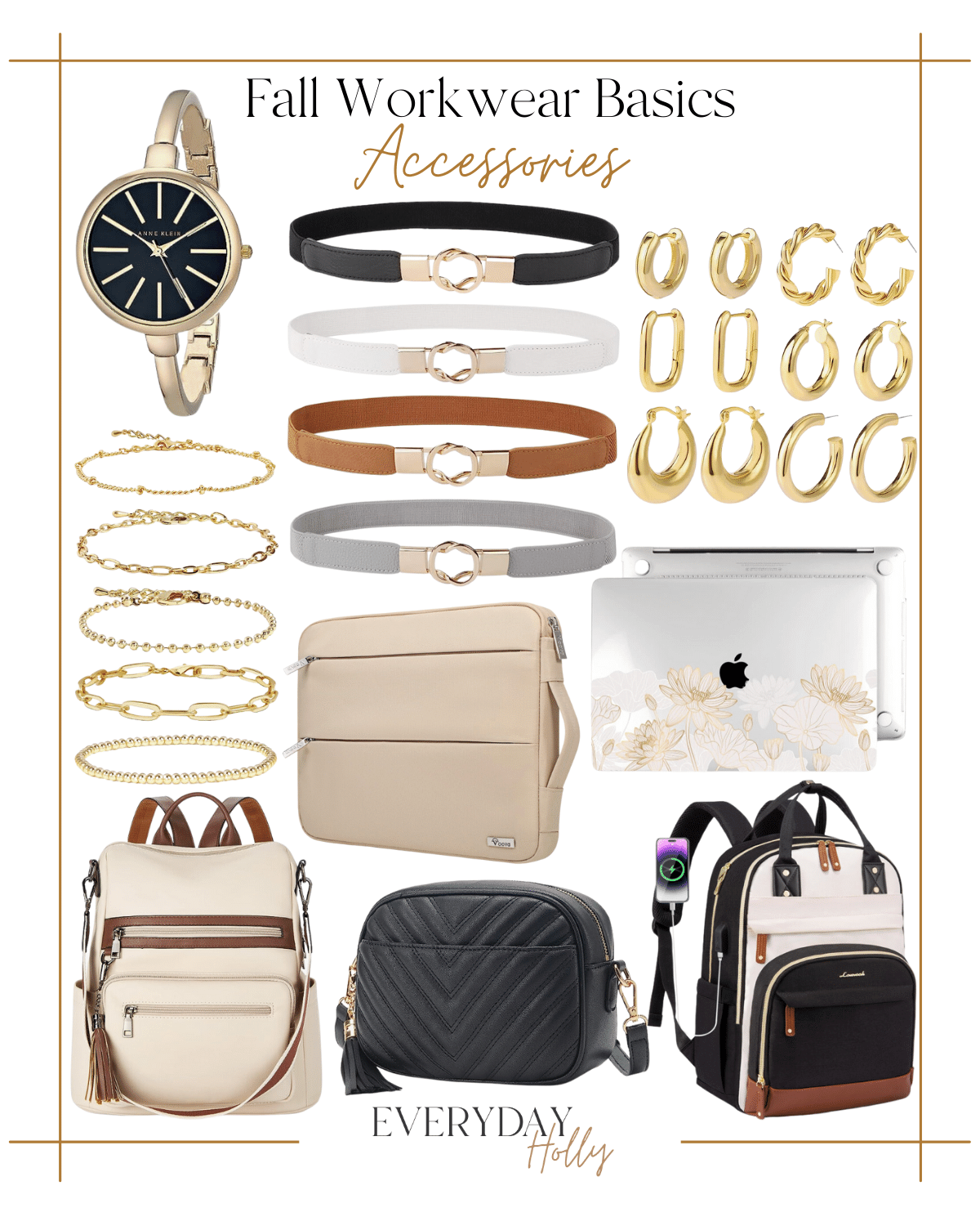 fall workwear basics | #fall #fashion #workwear #basics #neutral #autumn #watch #bangle #jewelry #laptopcase #laptopshell #travel #backpack #bag #bracelet #gold