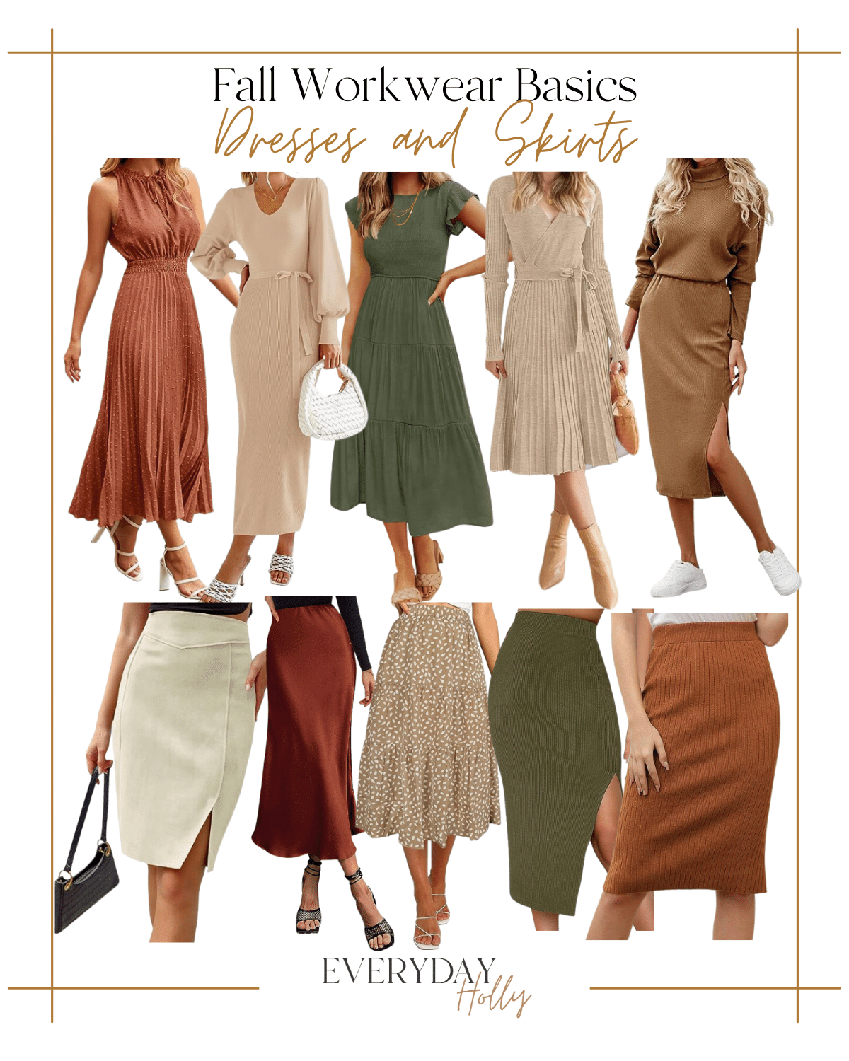 fall workwear basics | #fall #fashion #workwear #basics #neutral #autumn  #sweaterdress #maxi #midi #dress #dots #ribbedknit #kneelenght