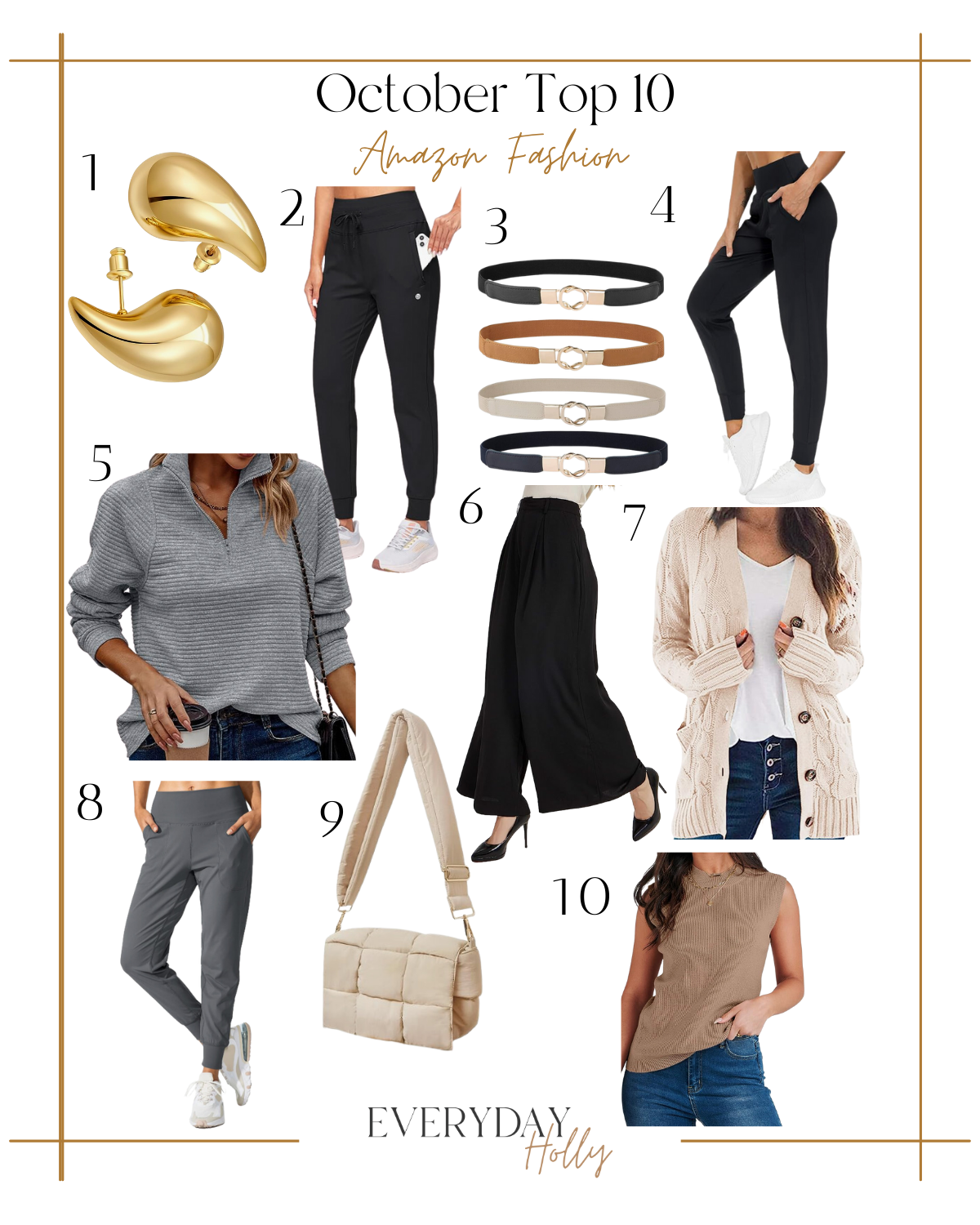 top 10 hottest best sellers from october | #top10 #bestseller #october #jewelry #goldjewelry #joggers #athleisure #belt #workwear #sweater #fall #fallfashion #falloutfits
