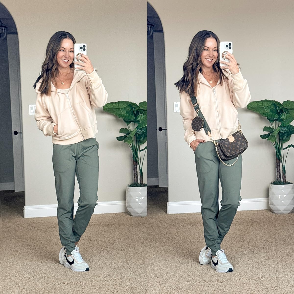 trendy and comfy athleisure styles that you need | #trendy #comfy #athleisure #athletic #joggers #sweatshirts #sneakers #casual #neutral #purse #seamless #pockets #running #exercise