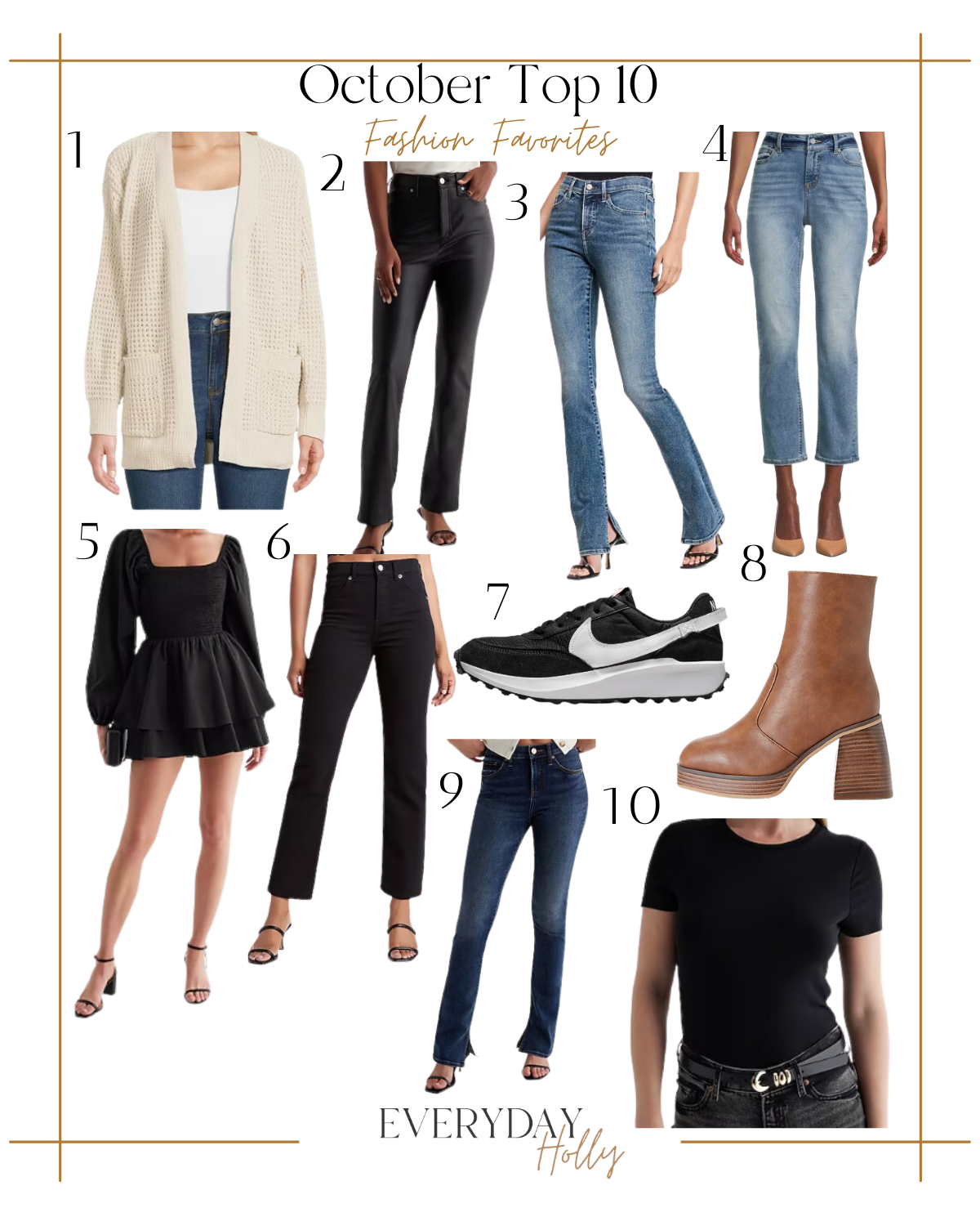 top 10 hottest best sellers from october | #top10 #bestseller #october #cardigan #fauxleather #jeans #denim #sneakers #nike #platform #boots #romper #ankle #walmart #nike #maurices #express