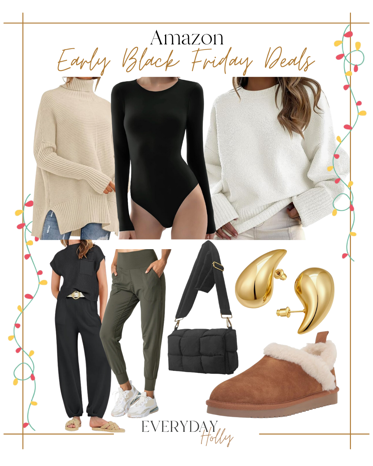 shop early black friday deals now | #shop #blackfriday #deals #earlyblackfriday #shopping #gifts #fashion #sweater #bodysuit #neutral #joggers #slippers #earrings