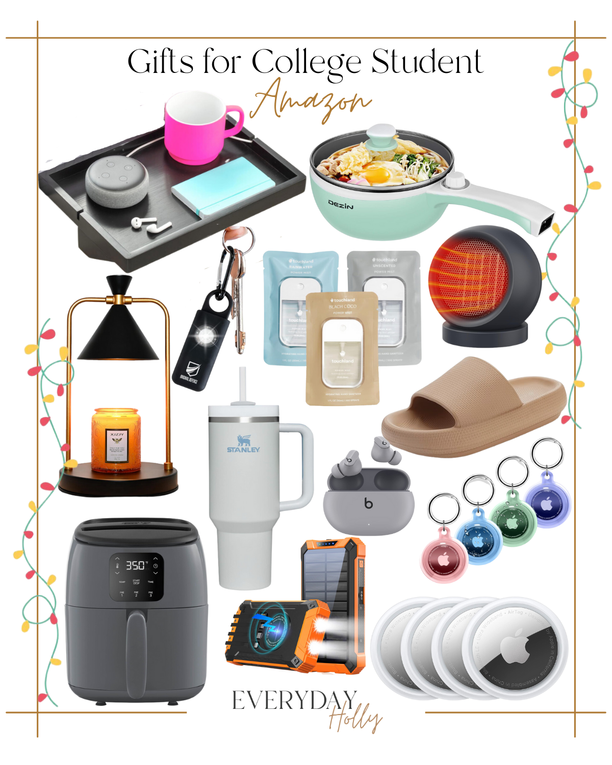 10 Holiday Gift Guides for Everyone This Season | #holiday #giftguide #giftideas #2023 #christmas #gifts #amazon #bedshelf #cooking #candle #selfdefense #touchland #desktopheater #slipper #airtag #airfryer #stanley #headphones