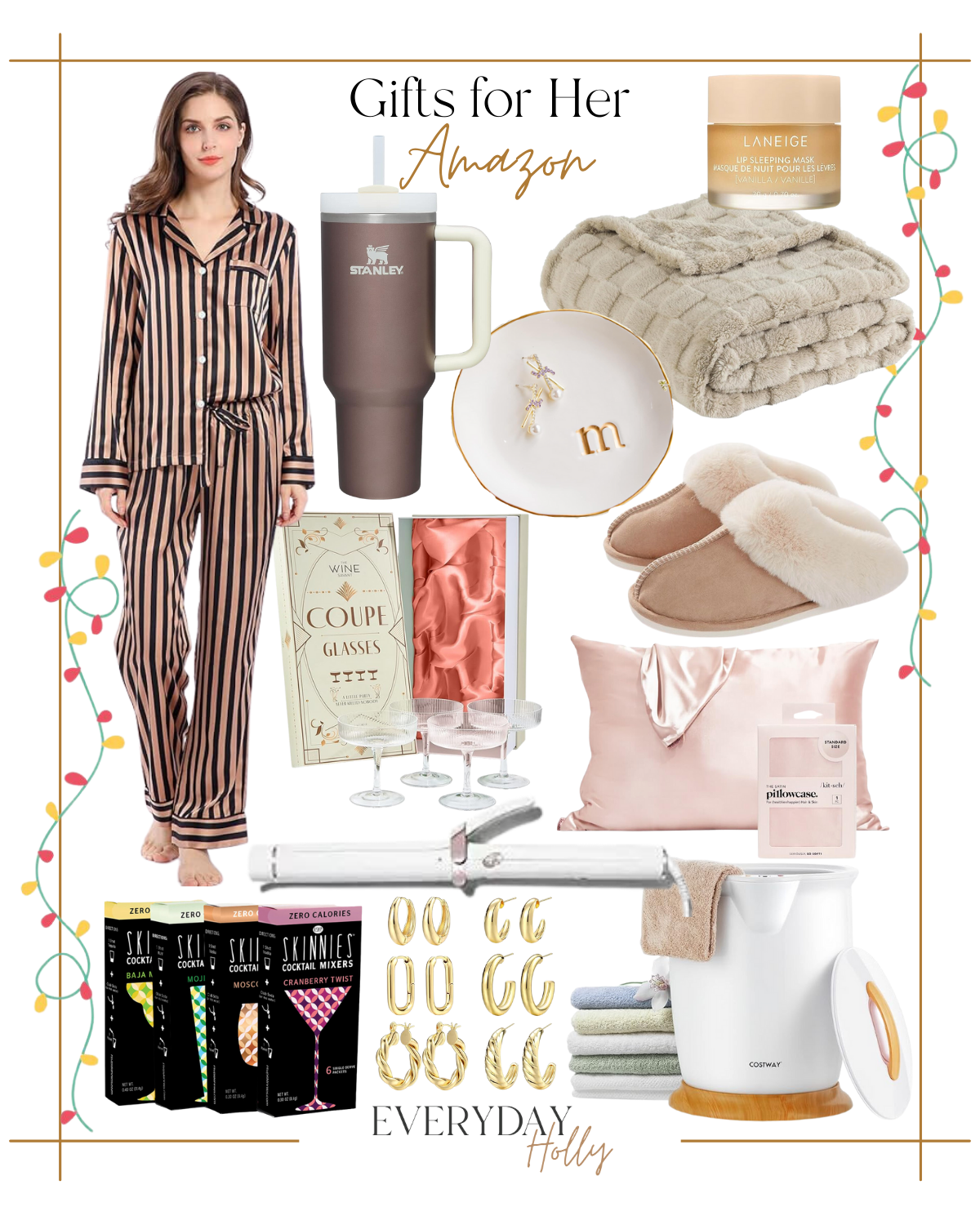 10 Holiday Gift Guides for Everyone This Season | #holiday #giftguide #giftideas #2023 #christmas #gifts #amazon #giftsforher #loungewear #blanket #slippers #jewelry #satin #pressonnails #hairtool #beauty #skincare #hottool