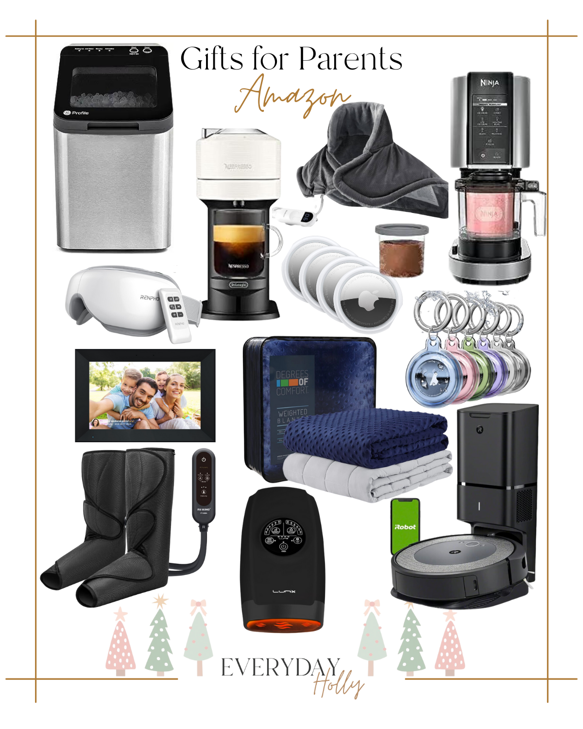 10 Holiday Gift Guides for Everyone This Season | #holiday #giftguide #giftideas #2023 #christmas #gifts #amazon #giftsforparents #giftsforgrandparents #icemaker #weightedblanket #heatingpad #eyemassager #vacuum #roomba #footmassager #handmassager