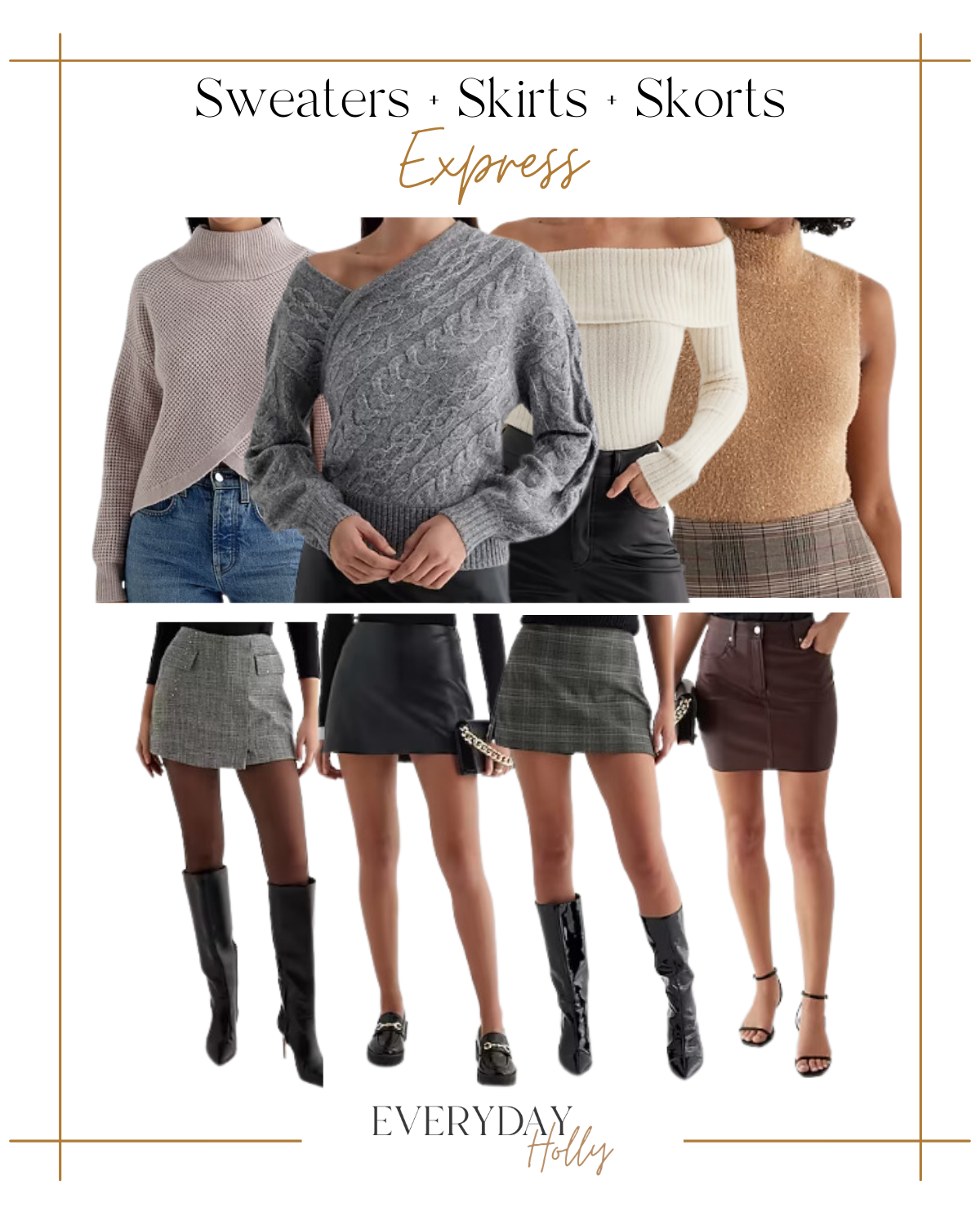 shop last minute thanksgiving outfit ideas and decor | #shop #thanksgiving #thanksgivingoutfit #homedecor #falloutfit #fallfashion #sweater #mockneck #neutral #skirt #skort #fauxleather #express