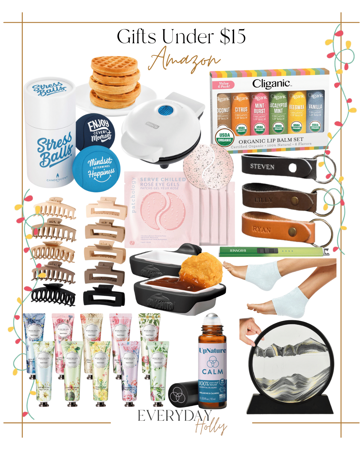 99 last minute gifts under $99 | #last #minute #gifts #giftideas #giftsunder99 #under99 #under15 #stressrelief #waffle #lotion #lipbalm #keychain #eyemask #beauty #clawclips #hairaccessories #sauce #lotion