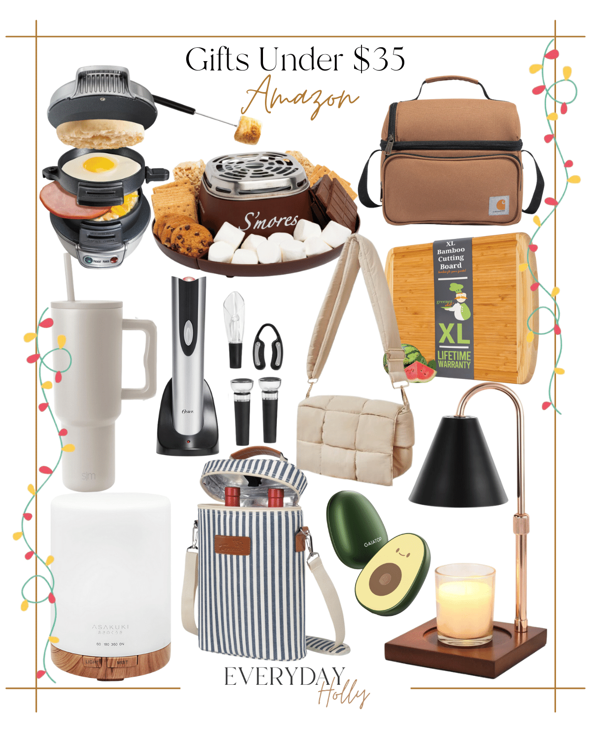 99 last minute gifts under $99 | #last #minute #gifts #giftideas #giftsunder99 #under99 #giftsunder35 #smores #breakfastsandwich #lunchbox #purse #tumbler #wineopener #candle #candlewarmer #wine #essentialoil #diffuser