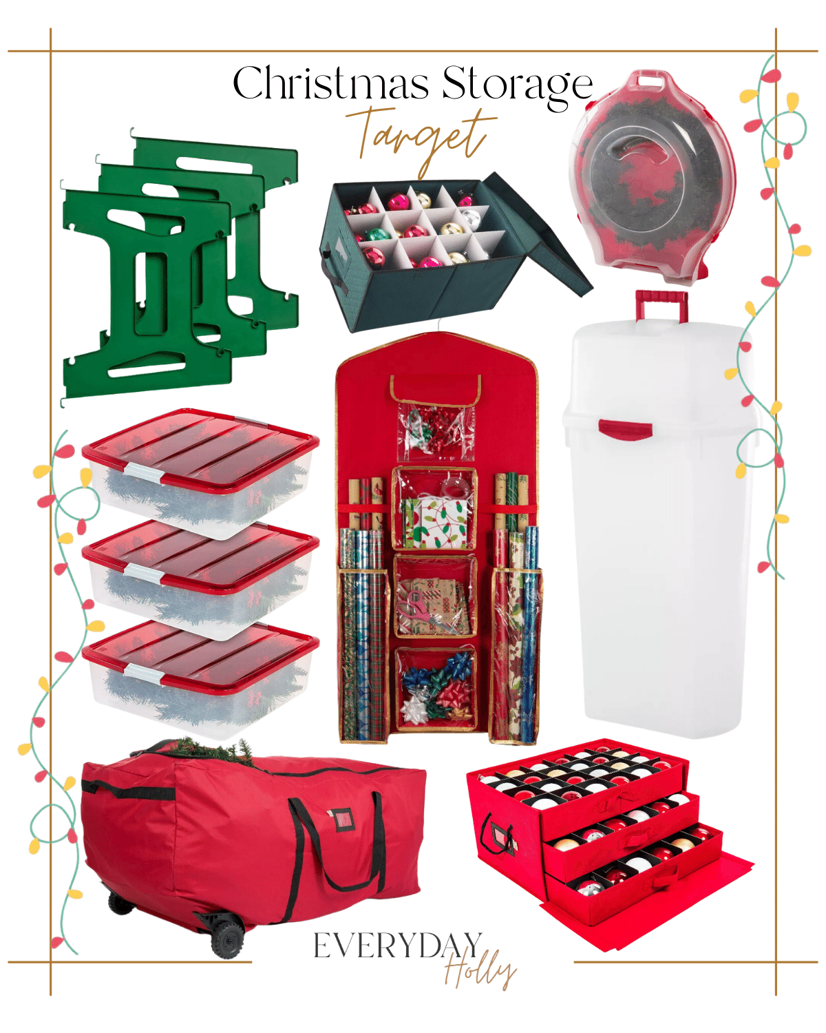 wrap up christmas quality storage and organization | #wrapup #christmas #storage #organization #holidays #target #lights #wrappingpapper #christmaslights #christmaswreath #organize #clear 