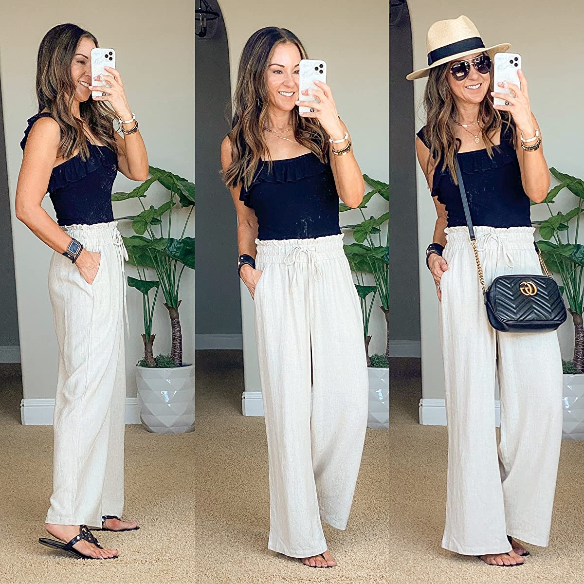 top 23 fashion favorites of 2023 | top 23 of 2023, fashion, fashion favorites, fashion finds, outfit inspo, vacation outfit, linen pants, tank top, sunglasses, sun hat, purse, sandals