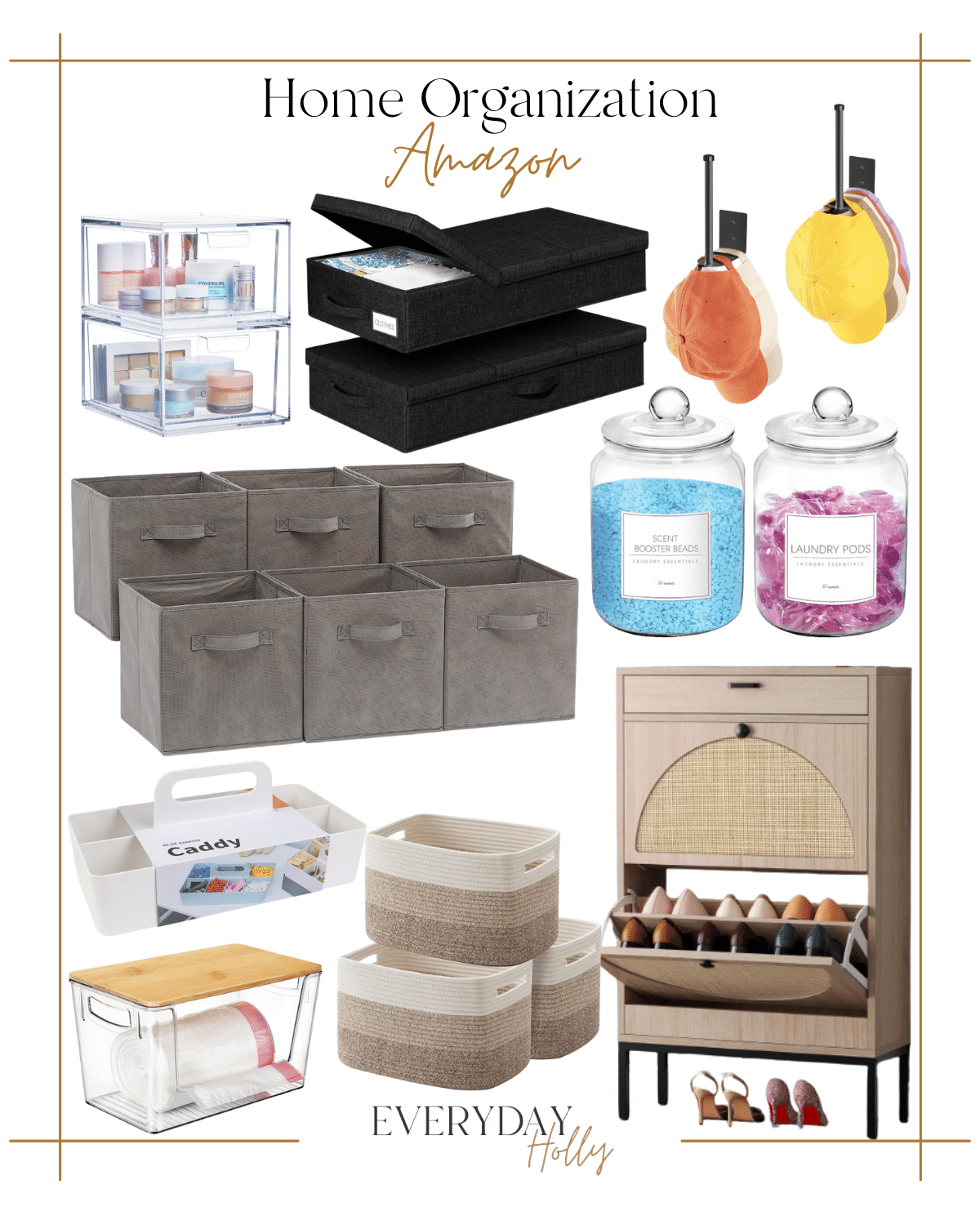 new year home refresh with these organizational must haves | new year, home refresh, home organization, organization, storage, under the bed storage, fabric cubes, stackable drawers, hat storage, multipurpose basket, caddy