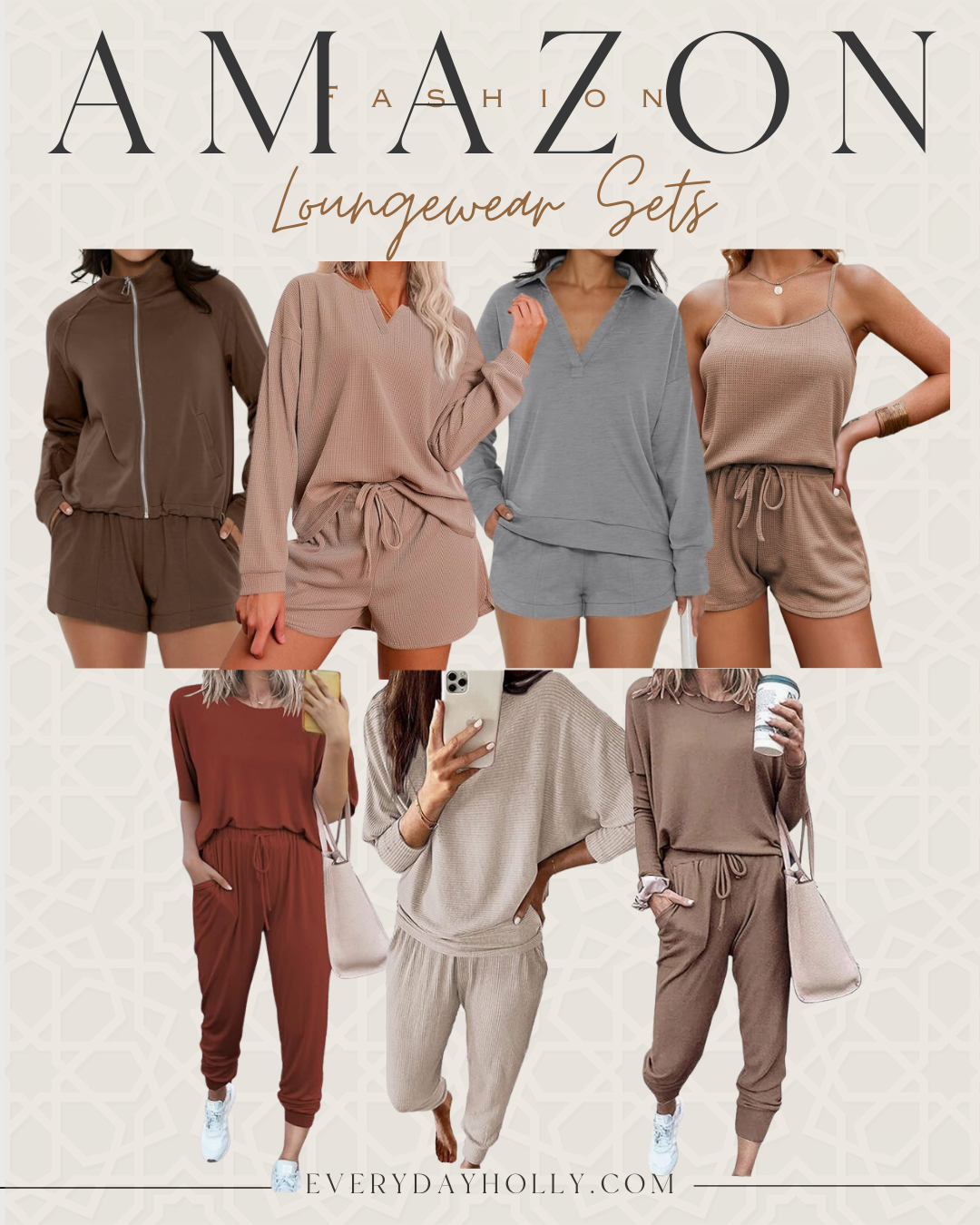 best jammies and loungewear amazon favorites | jammies, pajama sets, pajamas, loungewear, amazon, loungewear set, neutral, neutral loungewear, long sleeve, track suit