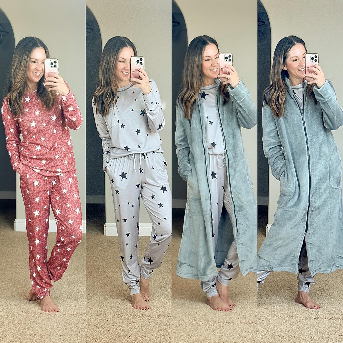 best jammies and loungewear amazon favorites | jammies, pajama sets, pajamas, loungewear, amazon, star jammies, pajama set, zip up robe, fluffy robe