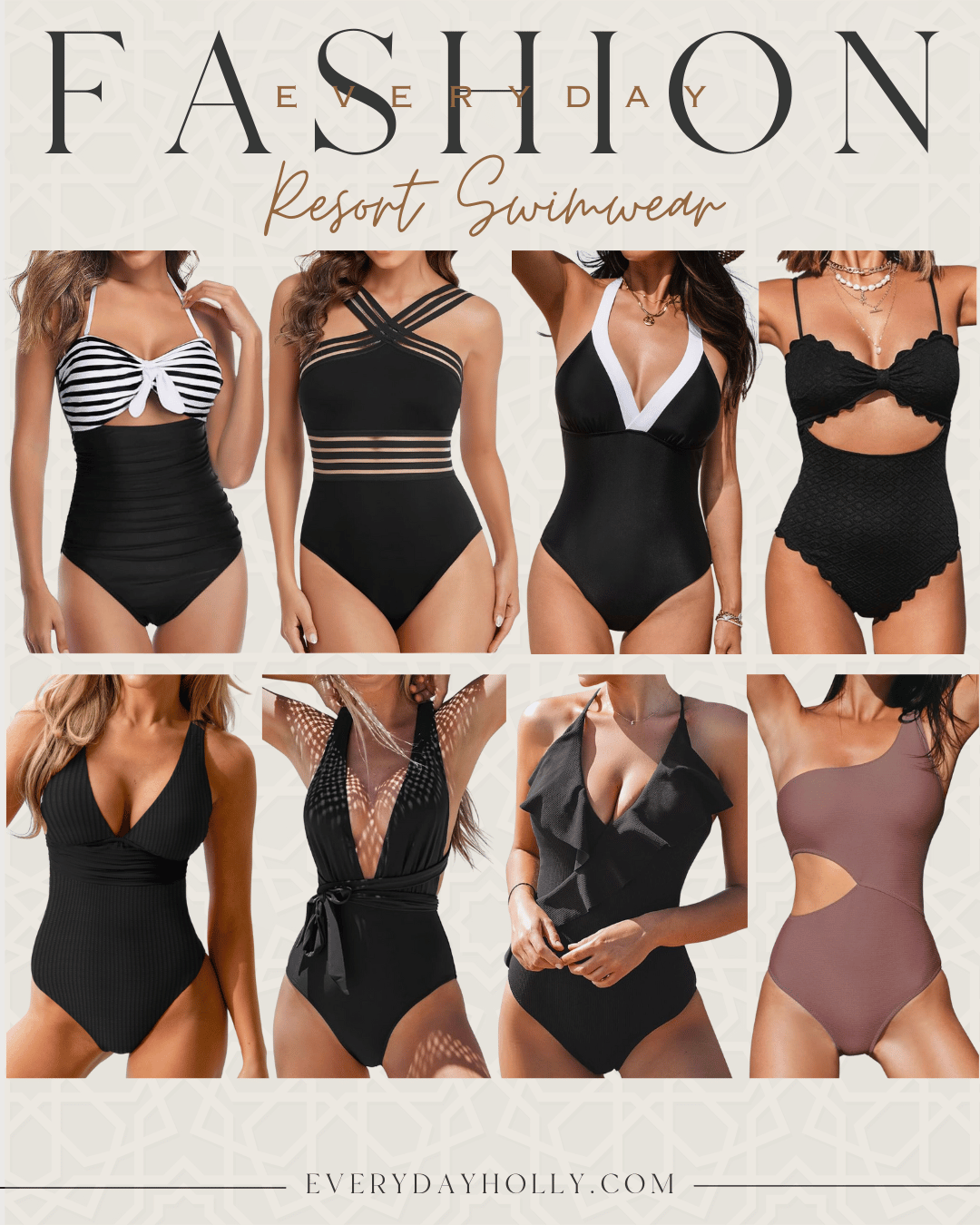 the ultimate guide to resort style swimwear, dresses, accessories, and more | guide, resort, resort style, vacation, spring break, beach, resort swimwear, swim, swimsuit, one piece, black, cut out swim suit