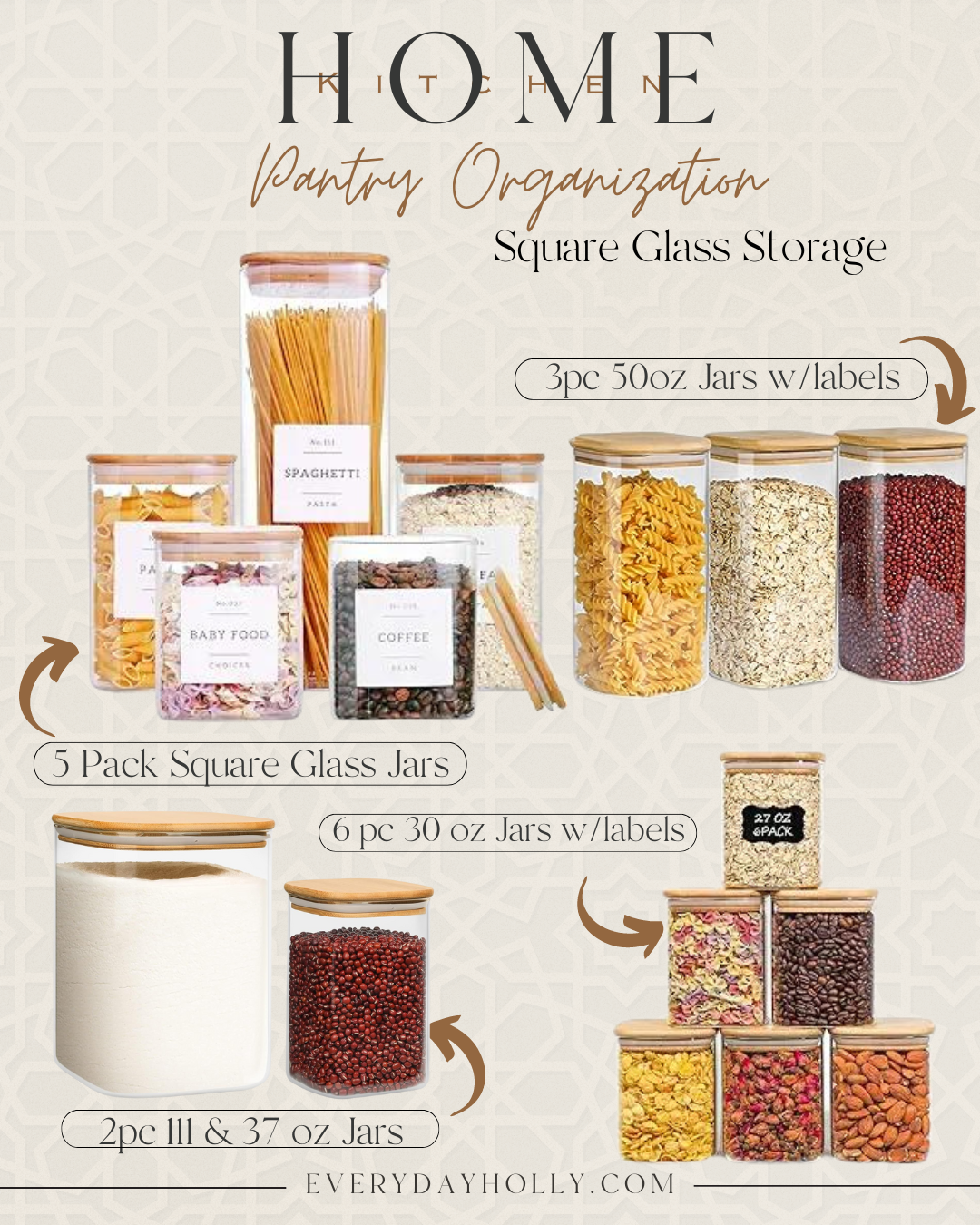 unlocking pantry perfection: insider look into a clutter-free kitchen | pantry, pantry organization, clutter-free, kitchen, glass storage, storage, food storage, square glass storage, food, container, bamboo, air tight container