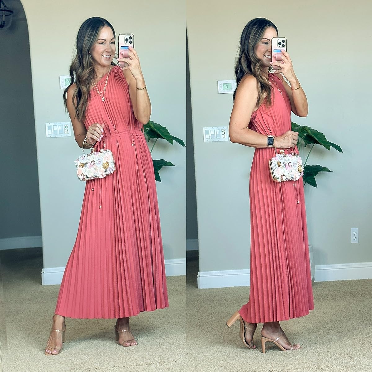 Spring into the season with these must-see dresses, accessories, and more | spring, spring fashion, spring dress, spring dresses, maxi dress, pleated dress, wedding guest dress, spring wedding, floral purse, clutch, accessories, heels
