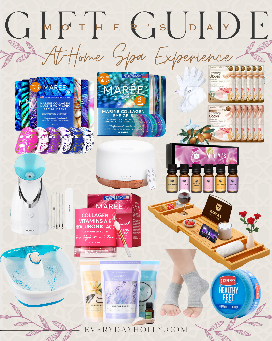 55 gift ideas your mom will love for mother's day | gift guide, gift ideas, mother's day, gifts for her, gifts for mom, at home spa experience, at home spa, skincare, self care, face mask, bathtub tray