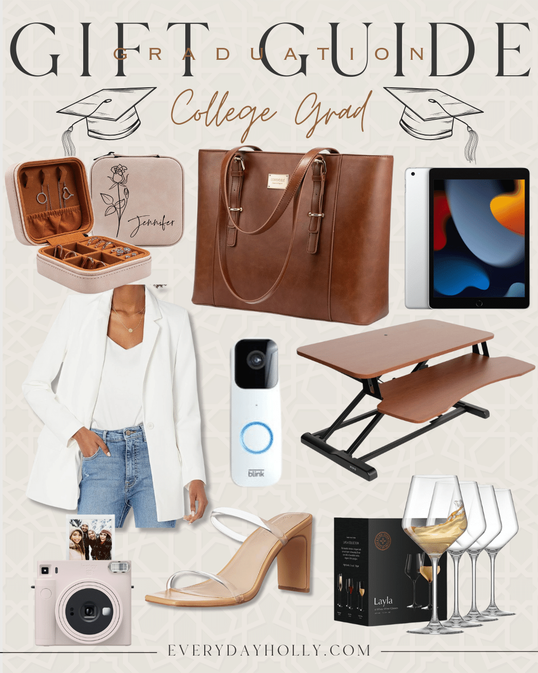 45 gift ideas for the graduate in your life | gift guide, gift ideas, graduation gift, graduate, high school grad, college grad, blazer, workwear essentials, electronics, standing desk, heels, wine glass, gifts for her