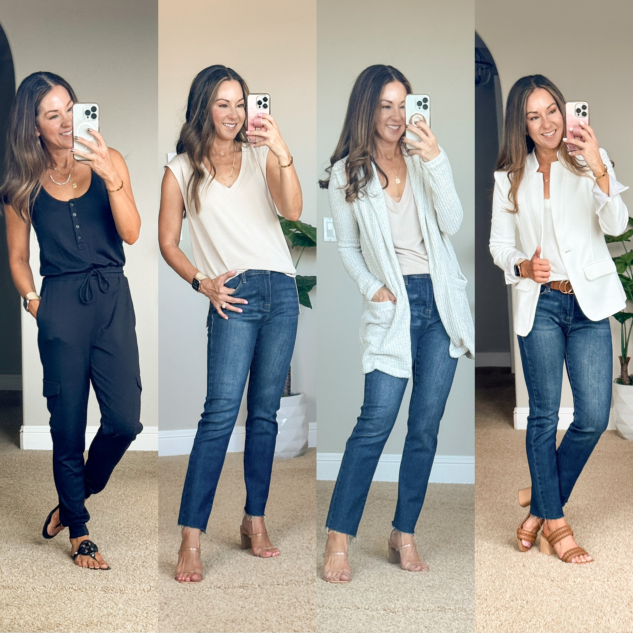 may outfit recap: trending fashion and favorite finds | may, outfit round up, fashion, trending fashion, affordable fashion, summer outfit inspo, neutral fashion, gibsonlook, denim, denim outfit, spring outfit, heels, blazer, sandals