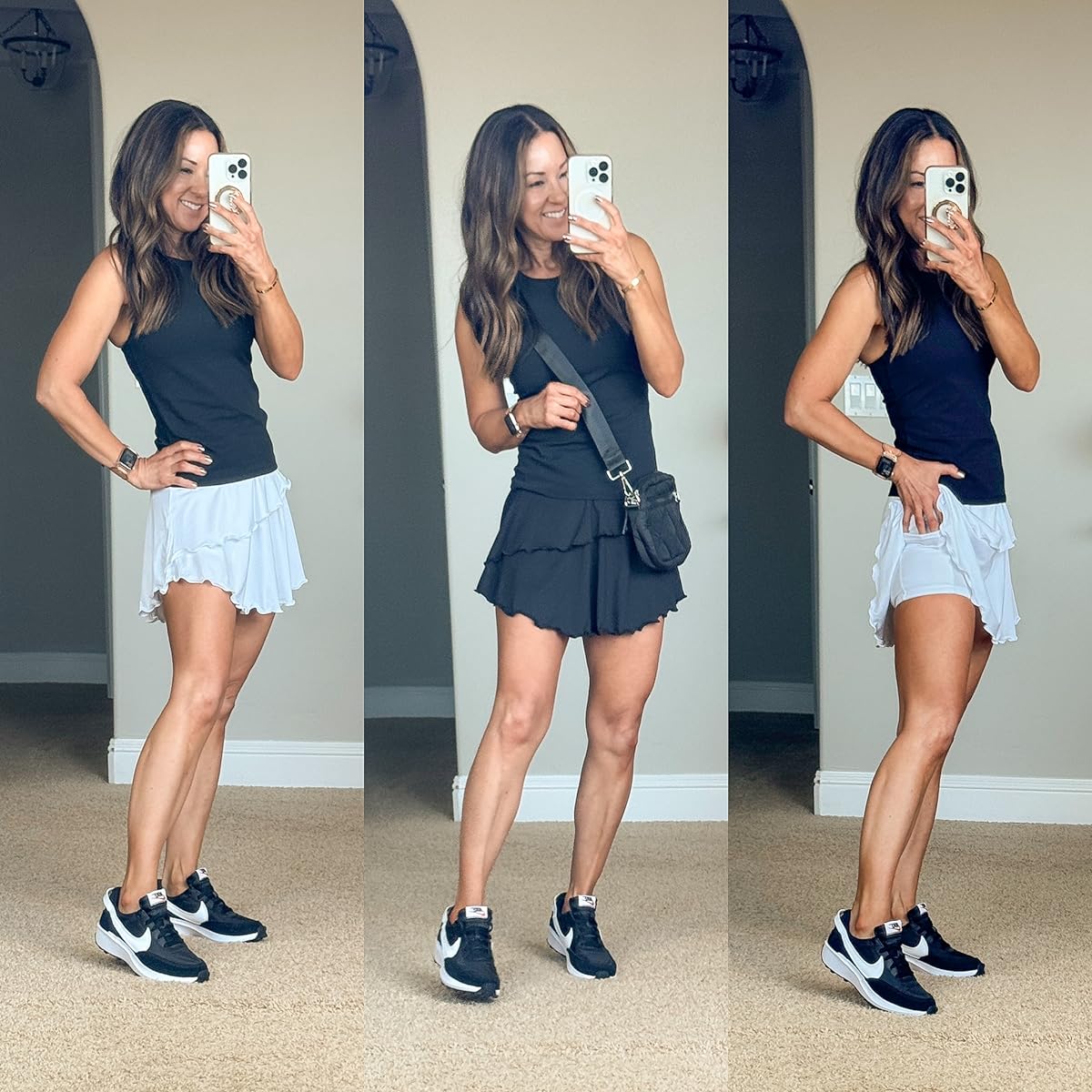 new and trending activewear + athleisure styles amazon | activewear, athleisure, workout clothes, gym outfit, gym clothes, amazon fashion, neutral fashion, workout outfit, skirt, crossover skirt, sneakers, Nike