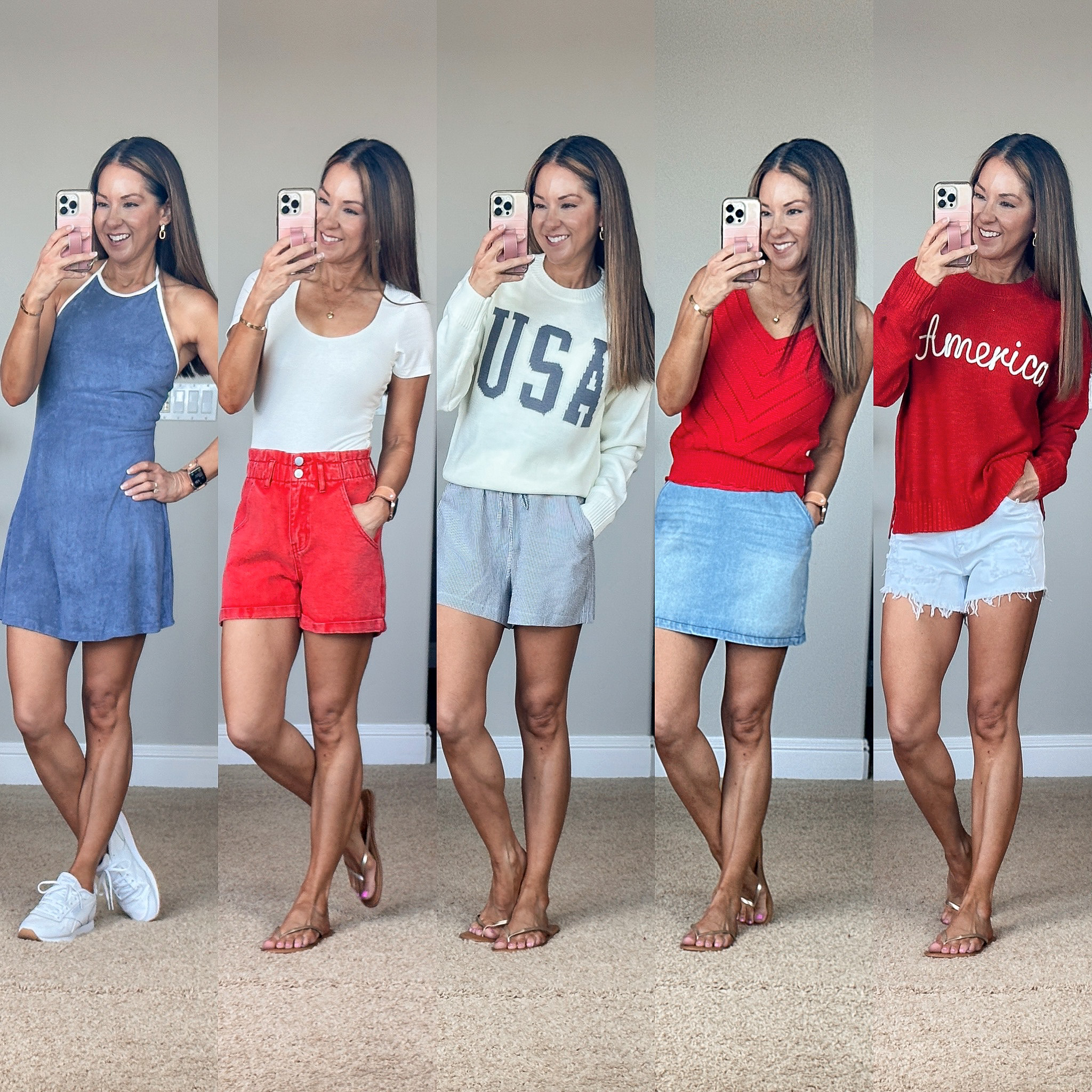 may outfit recap: trending fashion and favorite finds | may, outfit round up, fashion, trending fashion, affordable fashion, summer outfit inspo, red white and blue outfit, 4th of july outfit, sweater, denim, mini dress