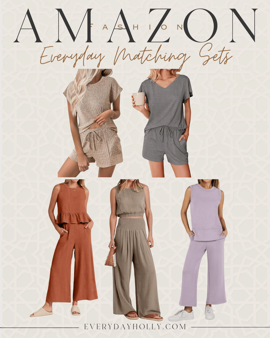 summer wardrobe essentials affordable everyday and casual outfit ideas | summer, summer outfit, everyday outfit, casual outfit, amazon, loungewear, lounge set, matching set, linen set, wide leg set, travel outfit