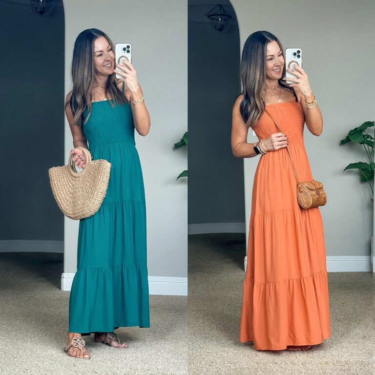 summer wardrobe essentials affordable everyday and casual outfit ideas | summer, summer outfit, everyday outfit, casual outfit, amazon, maxi dress, summer dress, rattan purse, sandals
