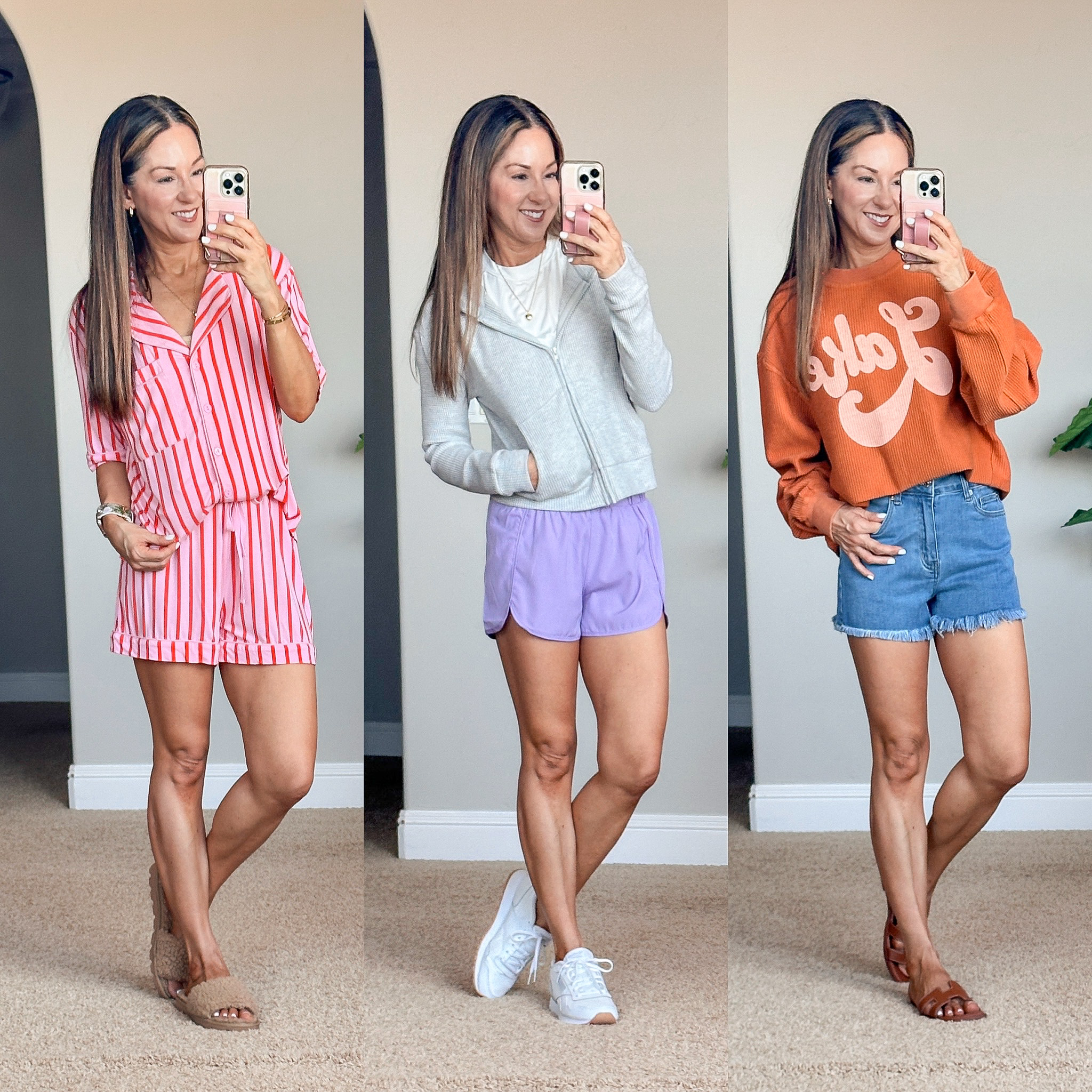 july style recap shop teacher outfits, summer styles and more | july, style recap, outfit recap, summer fashion, trending fashion, pink lily, sweater, shorts, denim shorts, pajama set