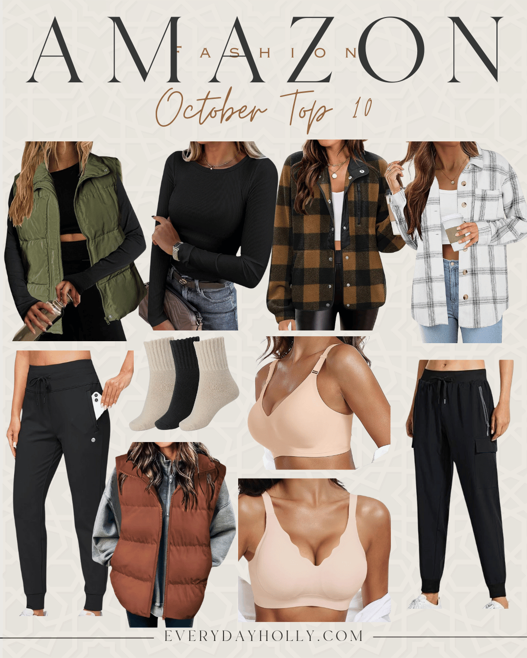 top 10 hottest best sellers from october | amazon, amazon finds, amazon fashion, amazon home, amazon beauty, fall fashion, fall layers, trending fashion, undergarments, plaid flannel, joggers, athleisure