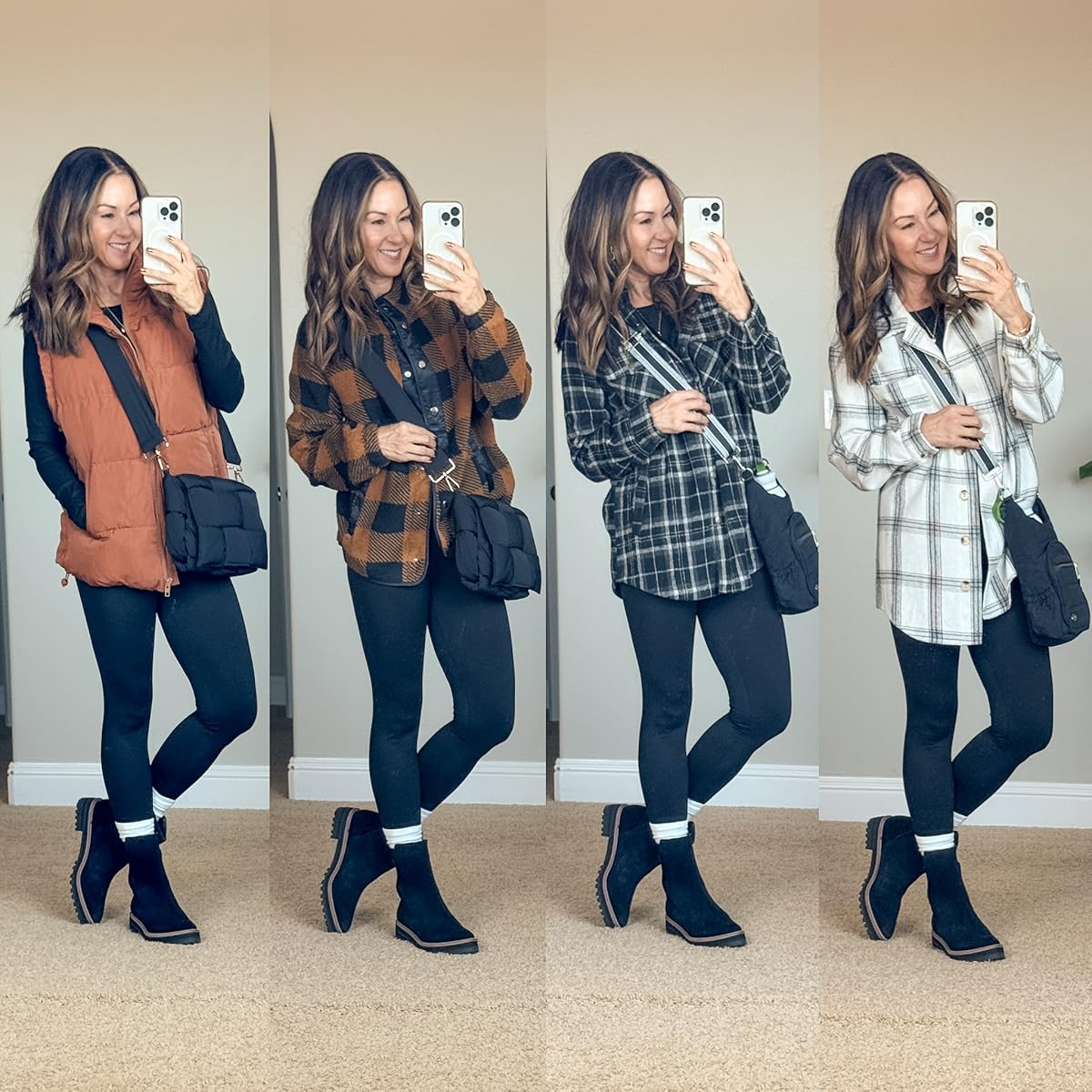 october style recap | style guide, fall fashion, fall outfits, fall layers, plaid shirt, shacket, leggings, chelsea boots, boot socks, crossbody bag