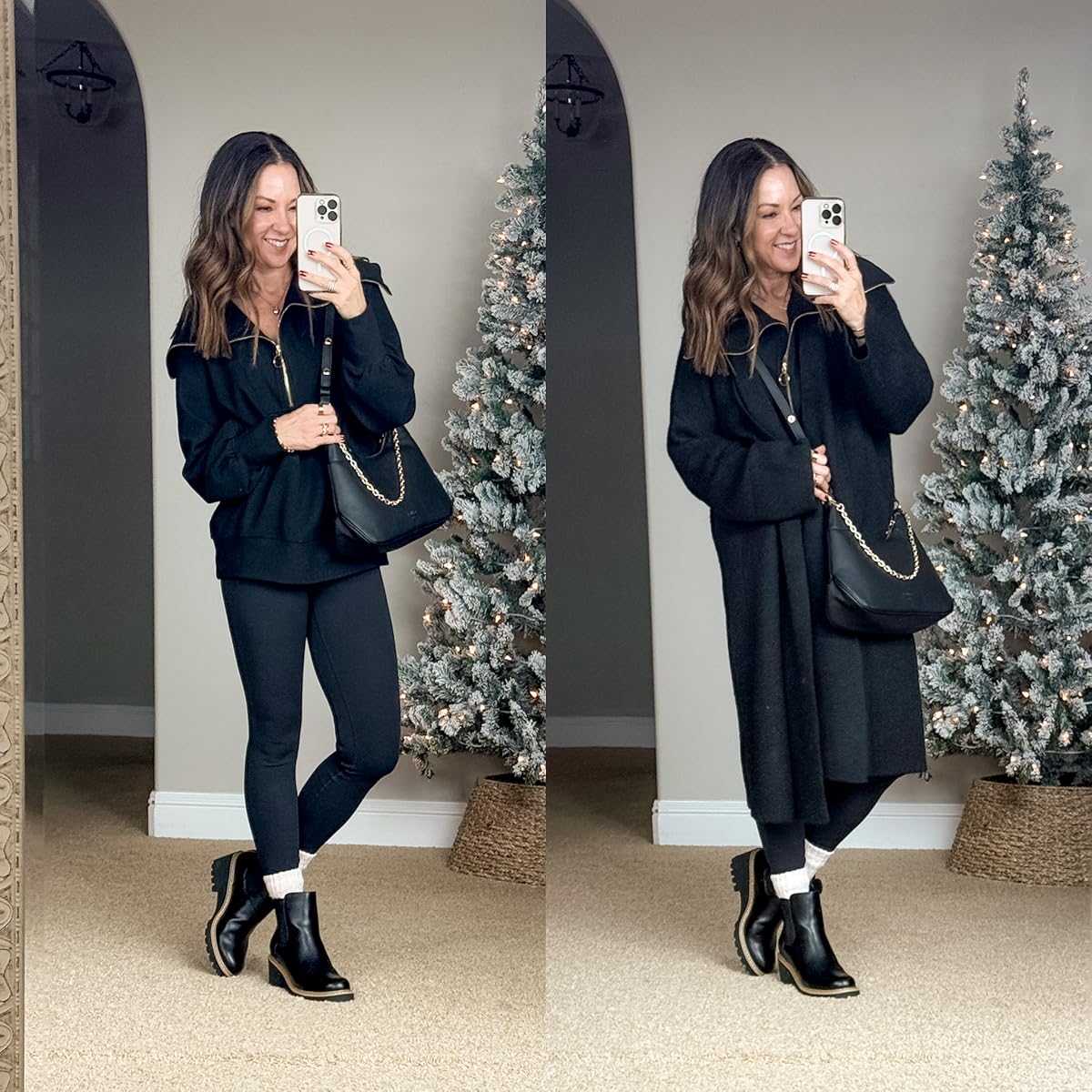 december style recap 51+ stunning winter outfits you can't miss | winter outfit, winter style, winter outfit inspo, fashion blogger, trending fashion, winter layers, neutral fashion, outfit with leggings, chelsea boots, boot socks, purse, oversized jacket