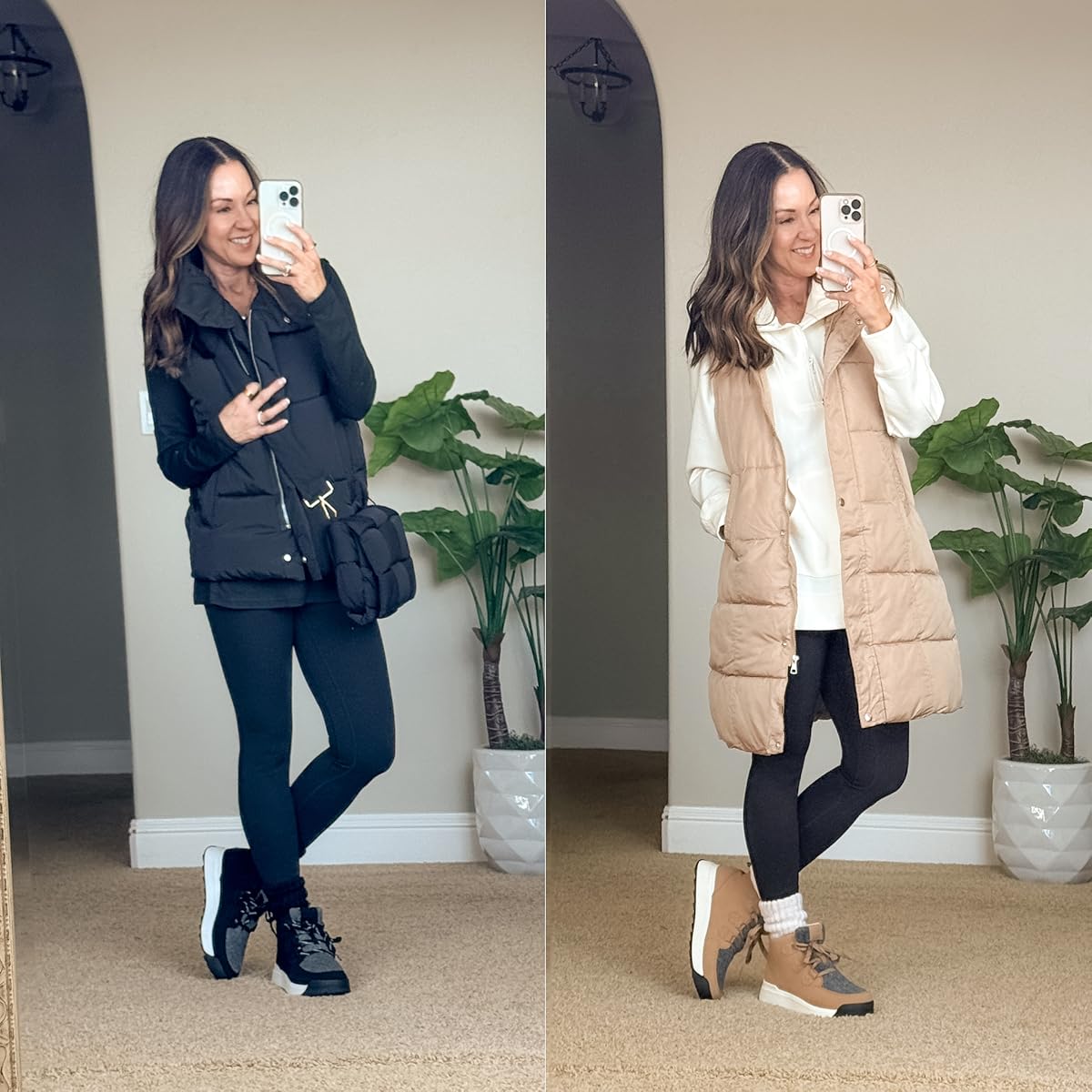 January Style Recap: 53+ Stylish Winter Outfits You'll Love | warm winter puffer vest, longer puff vest, winter boots, water-resistant boots, snow boots, snow outfit, winter outfit, winter leggings, warm outfits, warm winter outfits