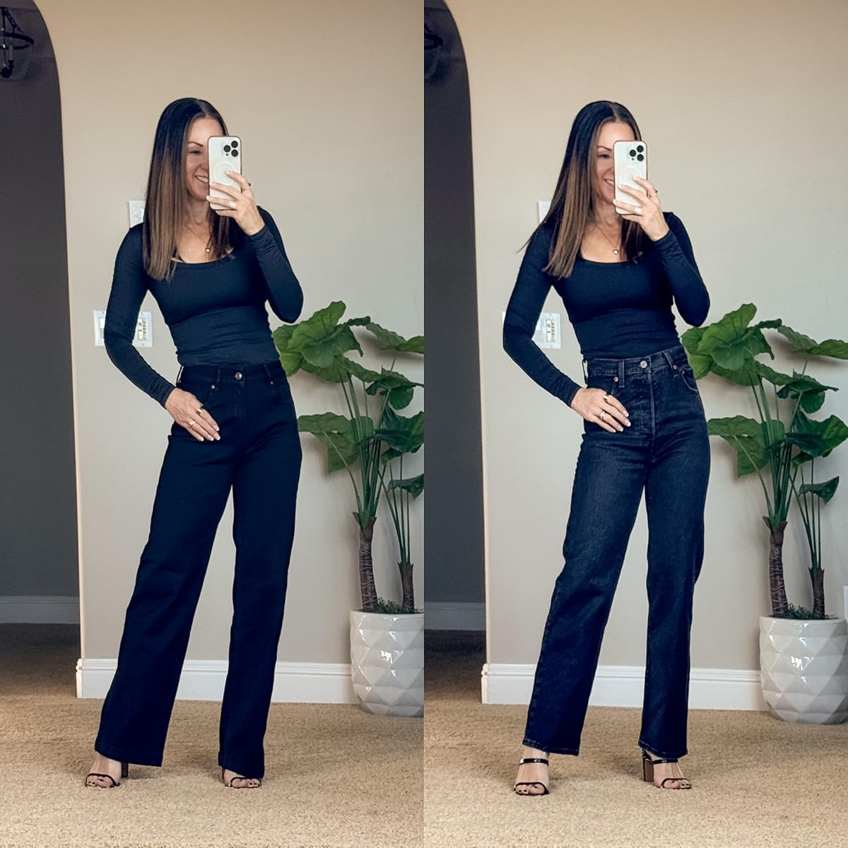 Top 10 from January | fashion best sellers, black long sleeve, black jeans, petite denim, levis jeans, black flare jeans, heels, black strappy heels, block heels, outfit ideas