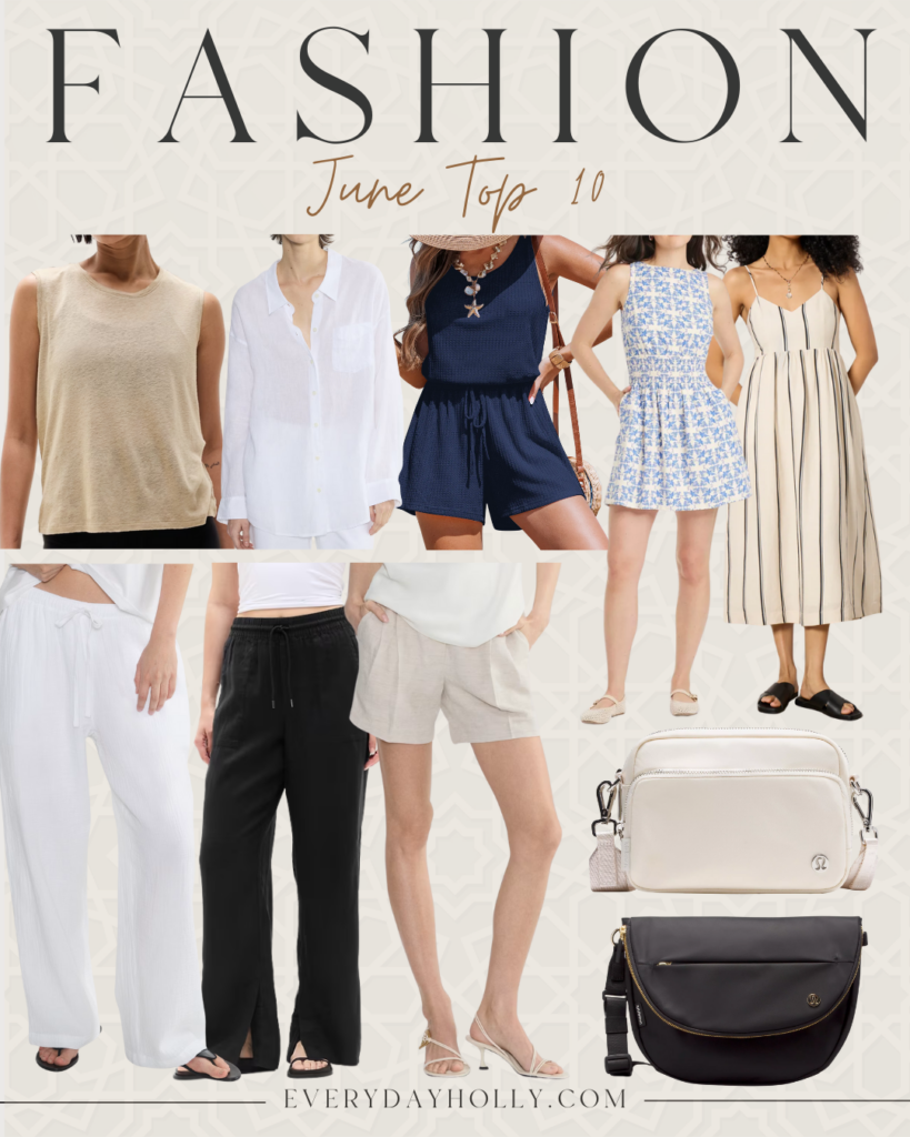 june top 10, top ten, summer fashion, beauty finds, wellness finds, amazon athletic, lululemon, athleta linens, maxi skirt, travel finds, cupshe